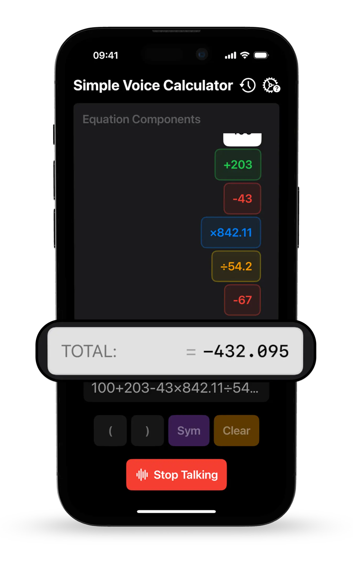 See instant calculation results in real-time as you speak